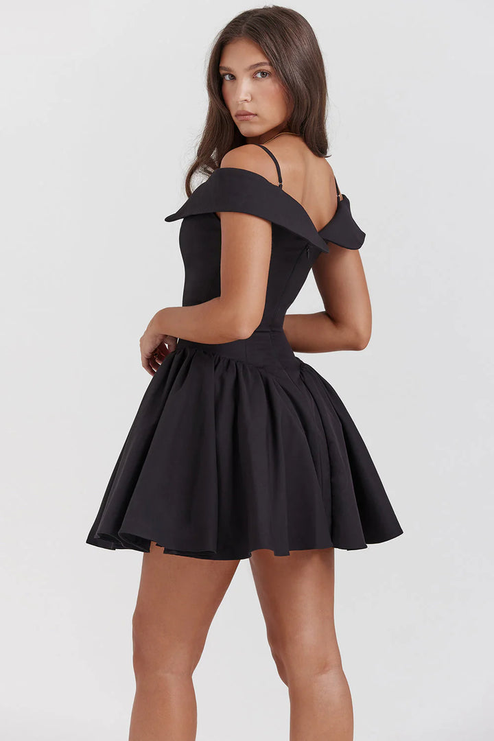 Aurelle’S MIDNIGHT ELEGANCE OFF-SHOULDER MINI DRESS
