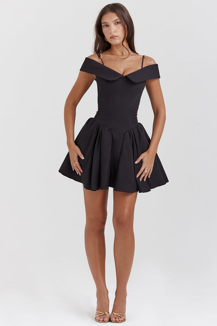 Aurelle’S MIDNIGHT ELEGANCE OFF-SHOULDER MINI DRESS