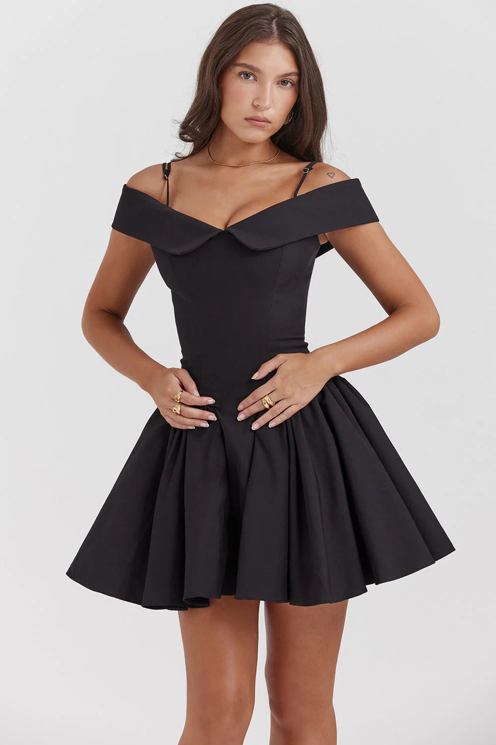 Aurelle’S MIDNIGHT ELEGANCE OFF-SHOULDER MINI DRESS