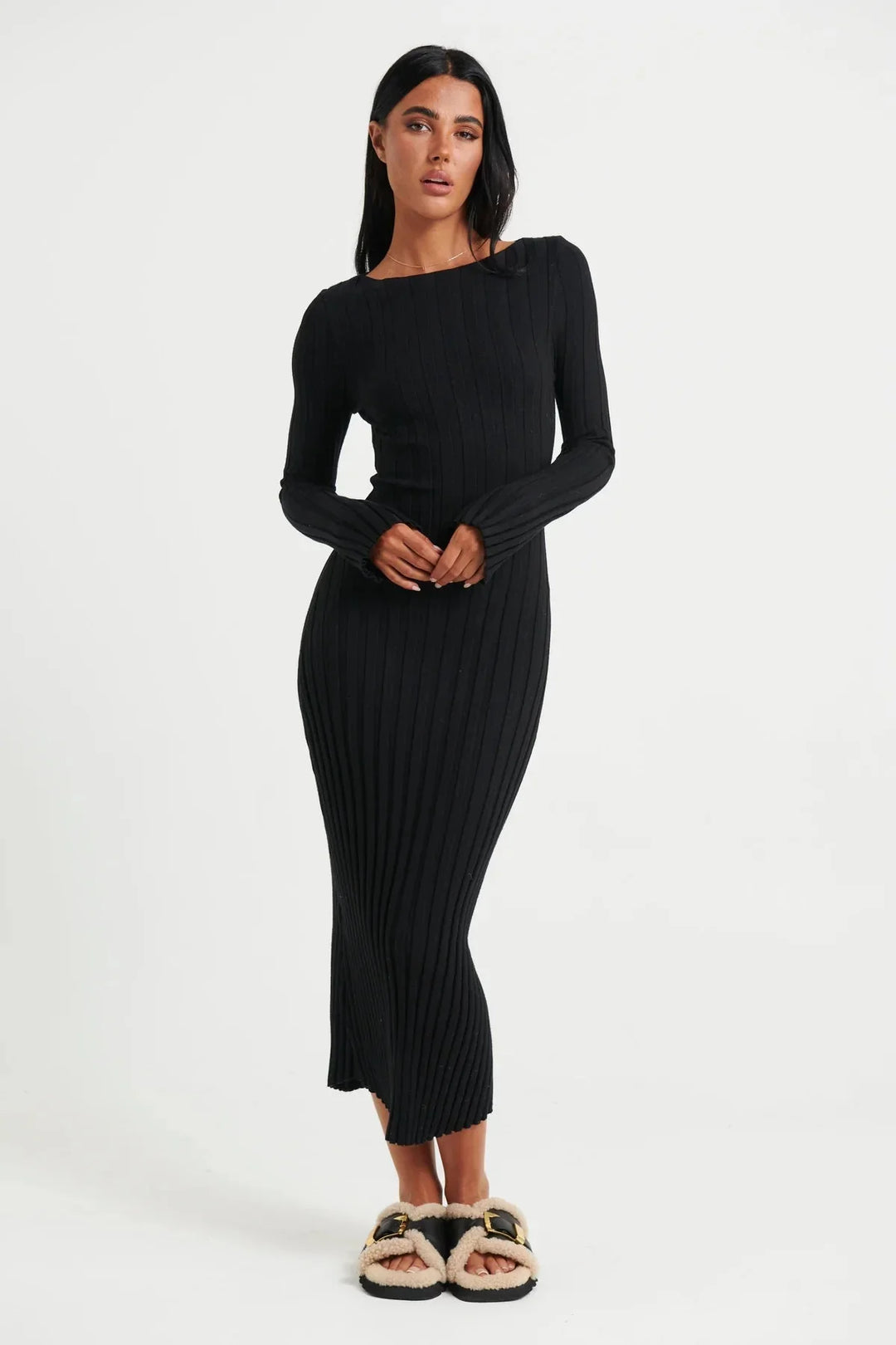 Aurelle's SERENE ELEGANCE RIBBED KNIT MIDI DRESS