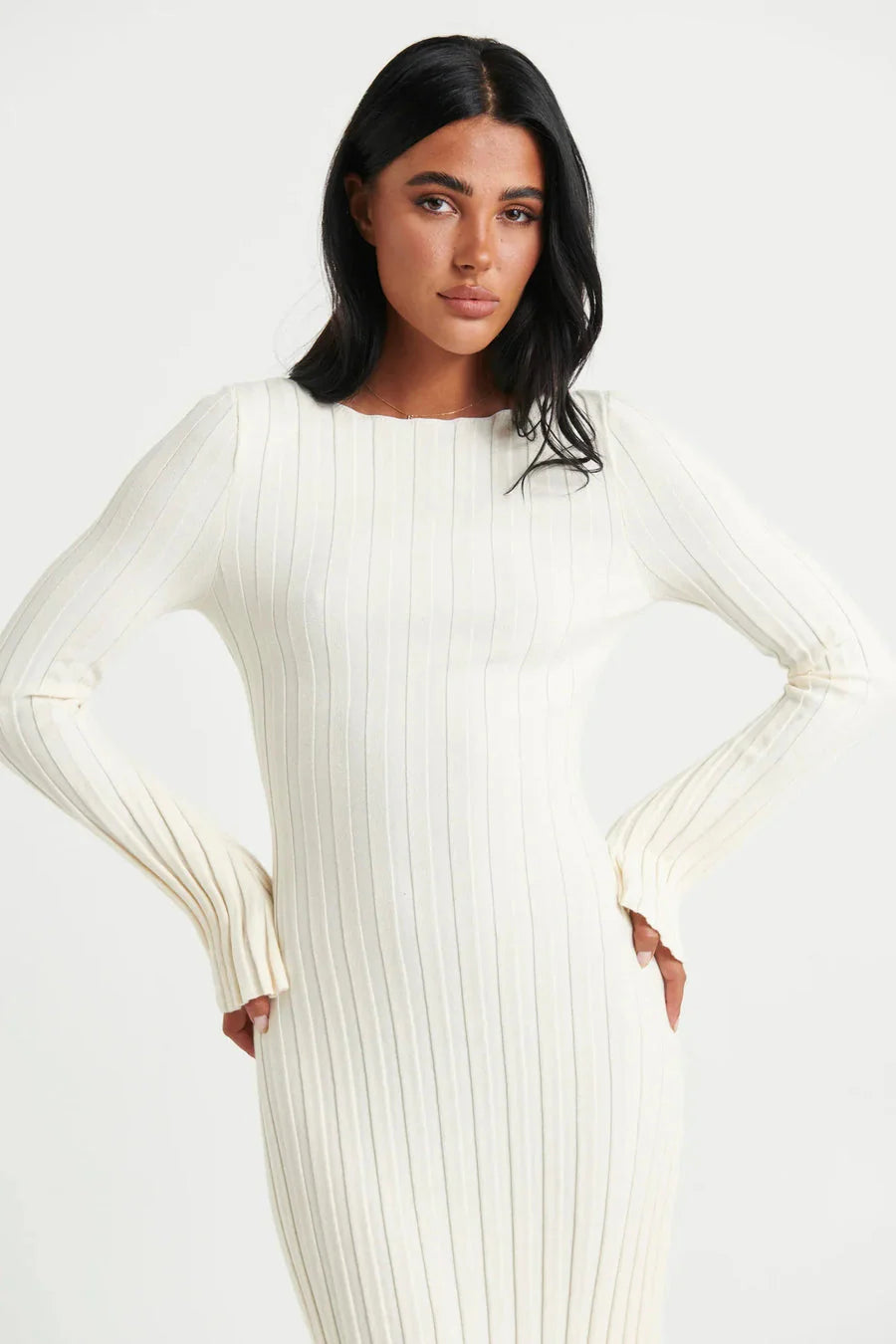 Aurelle's SERENE ELEGANCE RIBBED KNIT MIDI DRESS