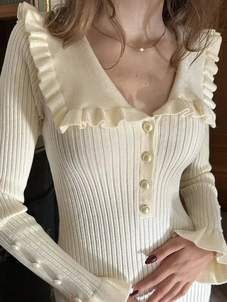Aurelle's Vintage Elegance Ruffle Detail Midi Dress