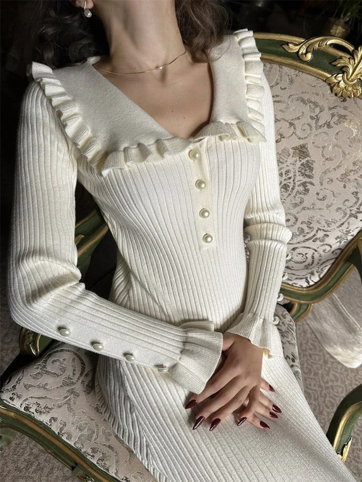 Aurelle's Vintage Elegance Ruffle Detail Midi Dress